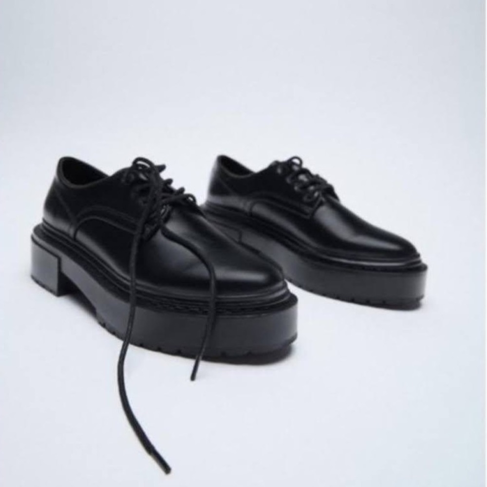 Never used zara black platform loafers